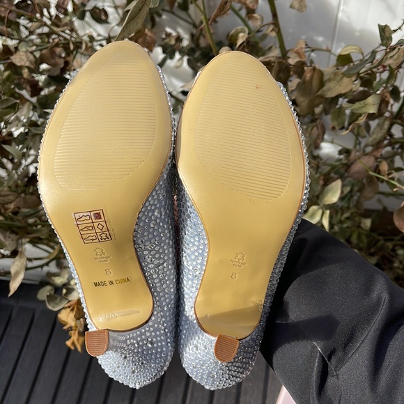 Pink Paradox London - Celebrate - Silver Satin & Rhinestone Peep Toe Heel Size 8 - Picture 12 of 16